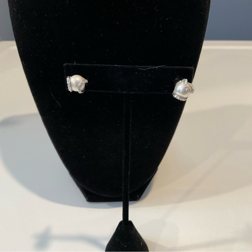 Swarovski Silver and White Pearl Earrings